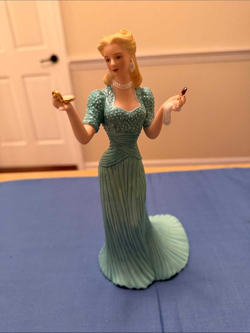 Lenox Teal Lady Figurine with Gold Accents